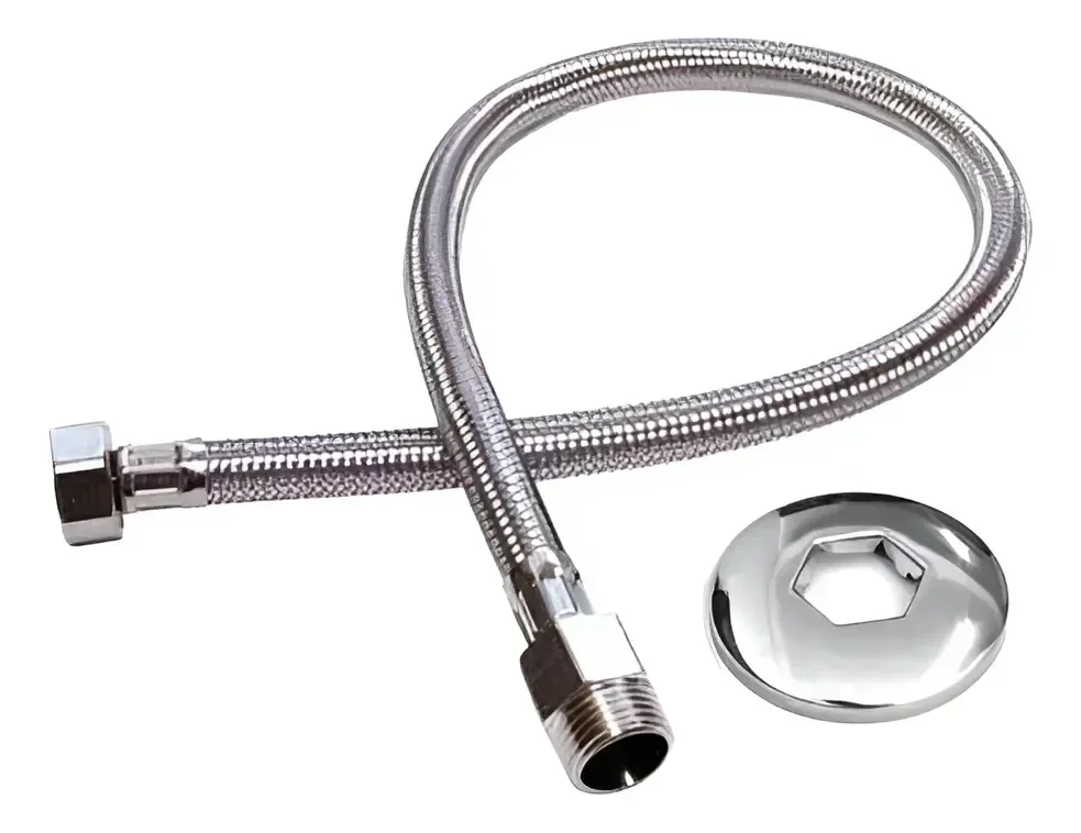 Engate Flexivel Trançado para Pia Aço Inox 40 Cm Acabamento Fosco Cor Prateado - 1