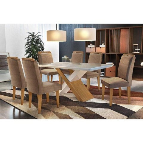 Sala de Jantar Completa 180cm + 6 Cadeiras Imbuia Chocolate Capuccino