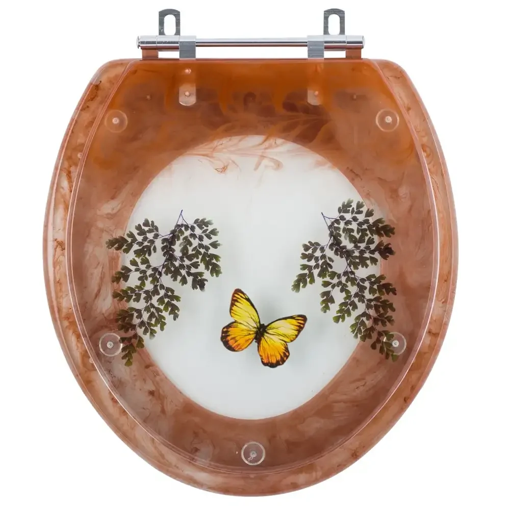 Tampa De Vaso Poliéster Marrom Decorada Borboleta Amarela - 1