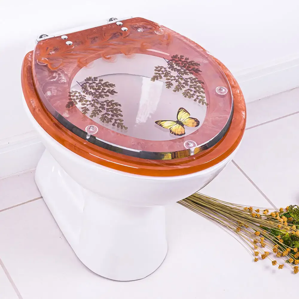 Tampa De Vaso Poliéster Marrom Decorada Borboleta Amarela - 2
