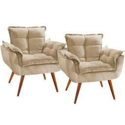 Kit 2 Poltronas Decorativas Sala Recepção Escritório Opala Bege - 1