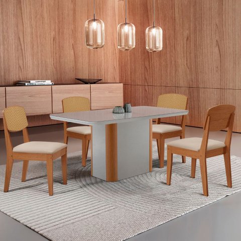 Mesa de Jantar Isadora 120cm Tampo Mdf Vidro com 4 Cadeiras Copper Premium