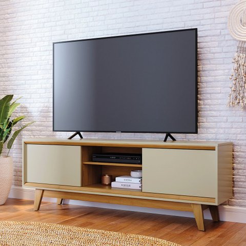 Rack Bancada para TV até 65 Polegadas 164cm 2 Portas Atlas MDP Cumaru/Opala Sala