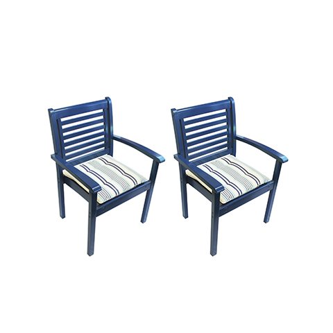 Poltrona Milano Empilhável Laca Azul com Almofada Azul Listrado Par