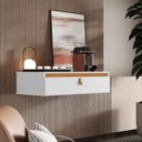 Ver imagem 2 de Penteadeira Suspensa Multiuso Console com Puxador em Corino - Branco C/ Nature