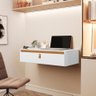 Penteadeira Suspensa Multiuso Console com Puxador em Corino - Branco C/ Nature - 4