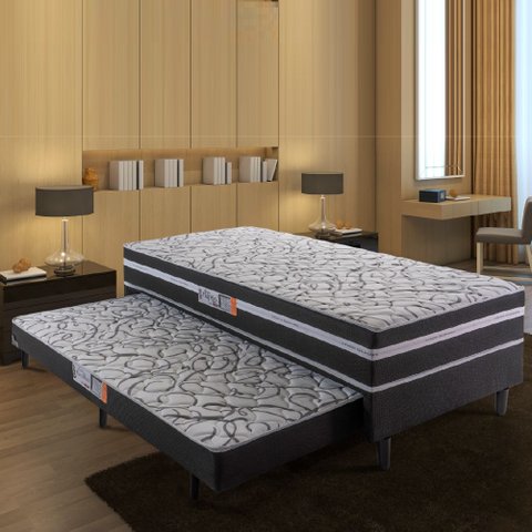 Cama Box Solteiro com Cama Auxiliar Aspen 88x188x41cm Cinza/Preto