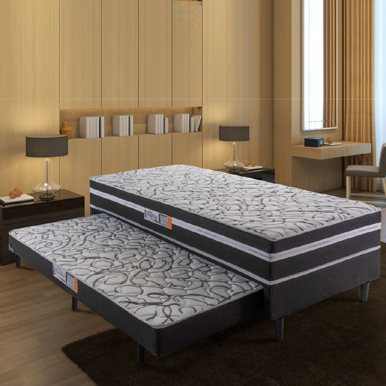 Cama Box Solteiro com Cama Auxiliar Aspen 88x188x41cm Cinza/Preto