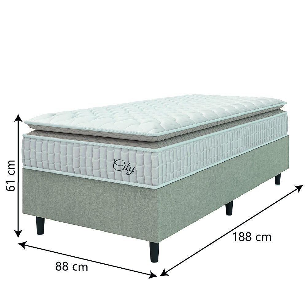 Cama Box Colchão Solteiro Molas Ensacadas City Pillow Top 88x188x61cm Branco / Bege Hellen - 3