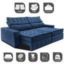 Ver imagem 3 de Sofá Retrátil e Reclinável 2,55m Cama inBox Big Puffer com SoftGel D40 Velupluma Azul