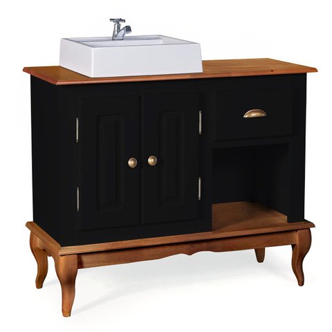 Gabinete para Banheiro 2 Portas com Cuba Dália 3058 - Preto/imbuia Glazer