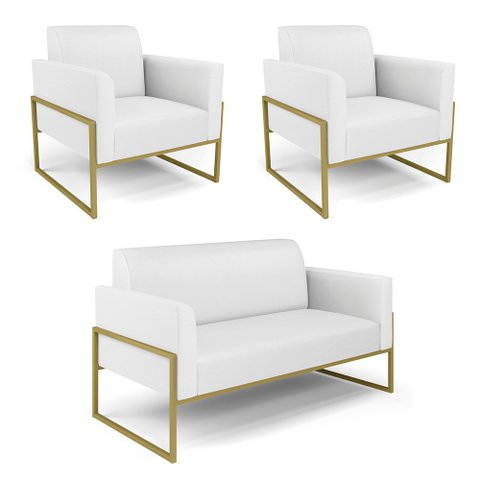 Sofá Namoradeira com 2 Poltronas Base Industrial Alta Dourado Marisa Corino D03 - D’Rossi Bra