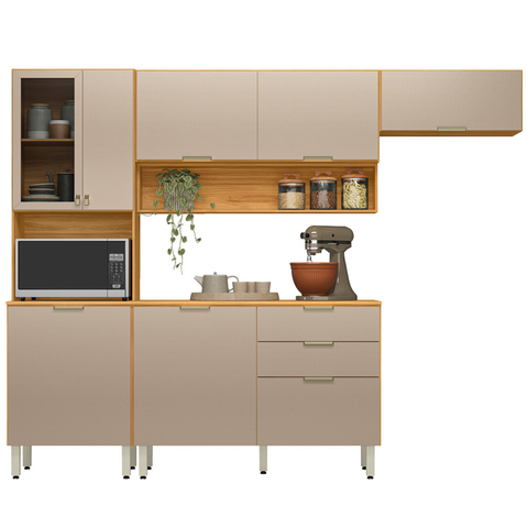 Cozinha Modulada Compacta com 8 Portas e 2 Gavetas Olga Cinamon/Nude