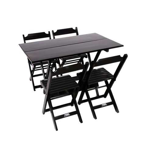 Conjunto Restaurante de Mesa Dobravel de Madeira 1,20x70 com 4 Cadeiras Preto