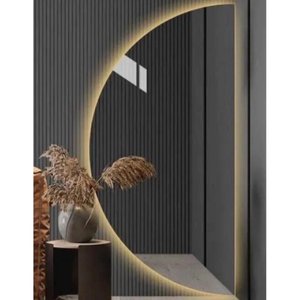 Espelho Meia Lua Moderno de Led Amarelo Blogueira 60x30 com Bateria