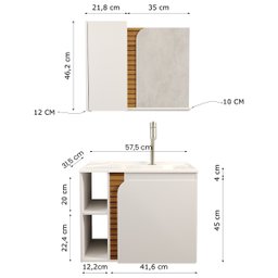 Gabinete Banheiro Lotus com 2 Portas Espelheira e Cuba Branco/ripa 3d - 3