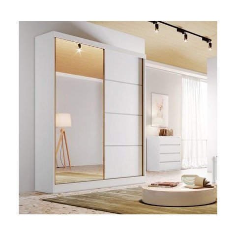 Guarda Roupa 02 Portas Correr Espelho 100% MDF 03 Gavetas Veneza Branco