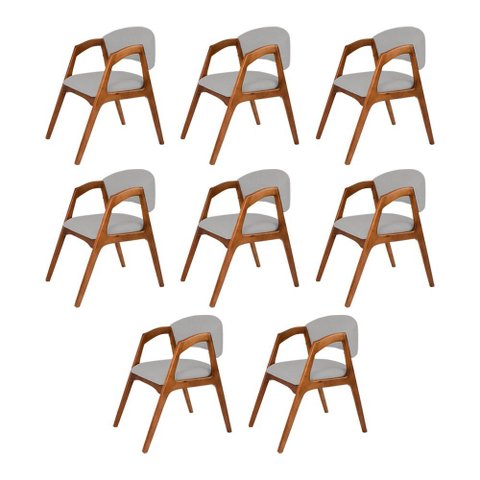 Conjunto com 8 Cadeiras de Jantar Gabriela em Madeira e Mdf Cerejeira Linho Cinza Prata