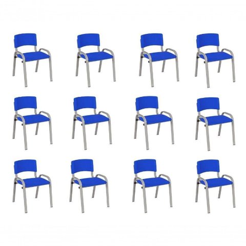 Kit 12 Cadeira Iso Infantil Creche, Base Cinza Azul