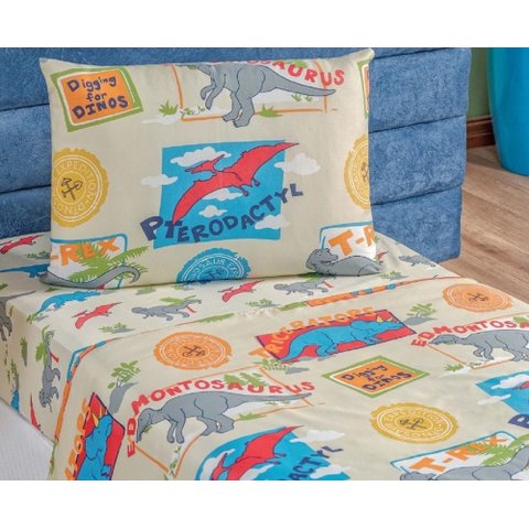 Jogo de Cama Lençol Solteiro 3 peças Infantil Bouti:Dinossauro