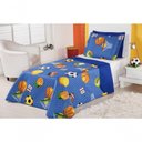Ver imagem 2 de Kit Cobre Leito Dupla Face Infantil 2 Pecas - Futebol Azul