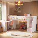 Ver imagem 2 de Cama Infantil Estação 2 Portas 1 Gaveta com Escrivaninha Branco/Rosa - Completa Móveis