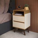 Ver imagem 2 de Conjunto 2 Mesas de Cabeceira Verona Moderna para Quarto 2 Gavetas Pés Retrô - Off White com Nature
