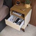 Ver imagem 3 de Conjunto 2 Mesas de Cabeceira Verona Moderna para Quarto 2 Gavetas Pés Retrô - Off White com Nature