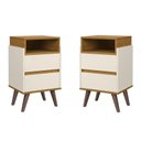 Ver imagem 1 de Conjunto 2 Mesas de Cabeceira Verona Moderna para Quarto 2 Gavetas Pés Retrô - Off White com Nature