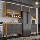 Ver imagem 1 de Cozinha Completa Modulada 100% MDF 5 Peças 8 Portas e Vidro Reflecta 280cm Vicenza Espresso Móveis Cinza/Amêndoa/Chumbo