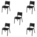 Ver imagem 1 de Kit 5 Cadeira ISO Tubo Oblongo Aço Industrial Empilhavel - Preto