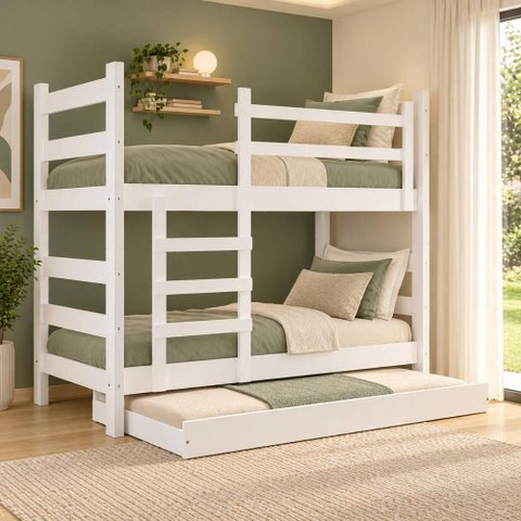 Treliche Madeira Maciça - Vira 2 Camas - para Colchão 78/88x188cm Multimóveis CR35681 Branco