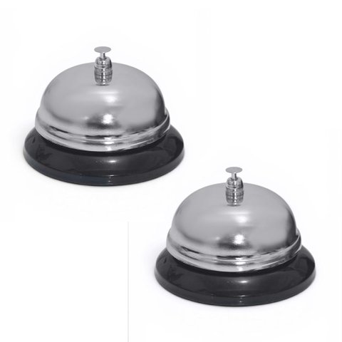 Kit 2 Campainha Sino de Mesa 8,5x6cm Inox Prateado Metal