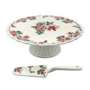 Ver imagem 1 de Prato para Bolo C/ Pe e Espátula em New Bone China D26xa10,5cm Branca com Borda Dourada Hermitage