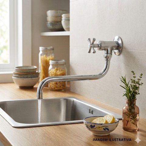 Torneira para Cozinha de Parede Bica Móvel 1167 C 24 Meber Metais
