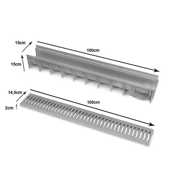 Grelha Coletora, Ralo Linear para Água Pluvial Calha Cinza Piso 100x15x15cm - 6 Unidades - 6