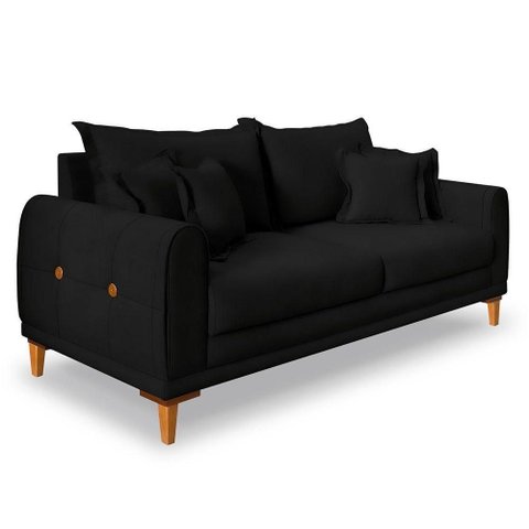 Sofá Living 2 Lugares 1,80m Livia Veludo Pés de Madeira - Pallazio Cor Preto