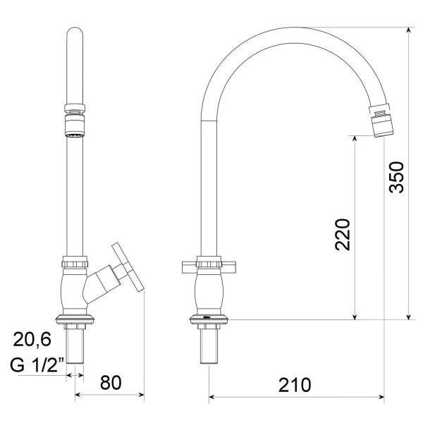 Torneira para Cozinha de Mesa Bica Móvel 1173 C 28 Meber Metais - 2