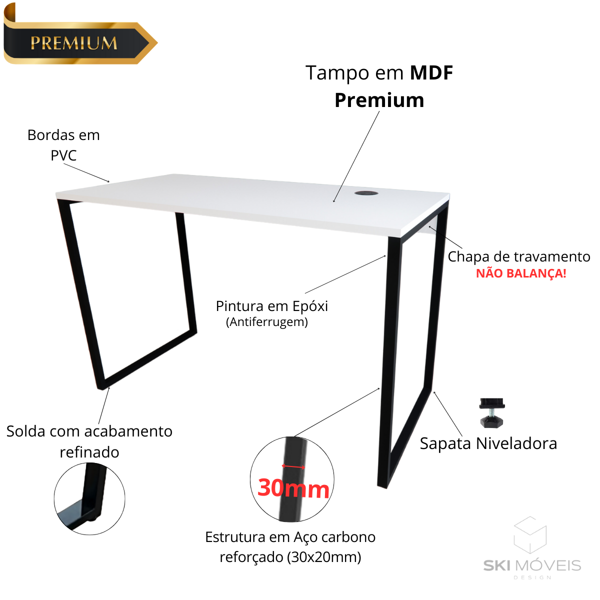 Mesa Escrivaninha Home Ofice Industrial 100% Mdf:branco - 2