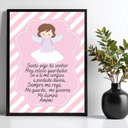 Ver imagem 1 de Quadro Decorativo Infantil Santo Anjo - Listras Rosas 45x34cm - com Vidro:moldura Branca