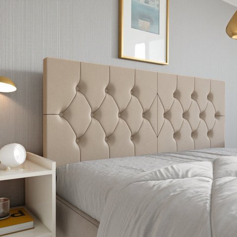 Cabeceira Casal Elisa Estofada Capitone Dobrável 140cm Fixação Parede Moderna Elegante:areia