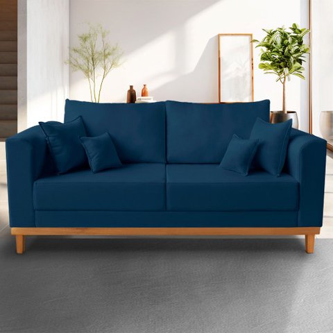 Sofá Beny 3 Lugares 180cm Base de Madeira Linho
