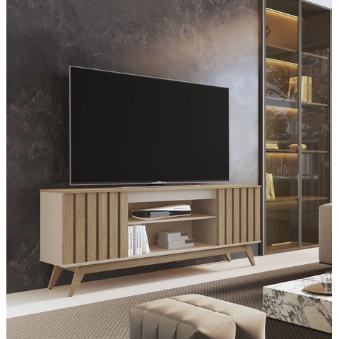 Rack Ripado Retrô para TV até 60 Polegadas MDF 160cm Pés em Madeira Maciça Malibu