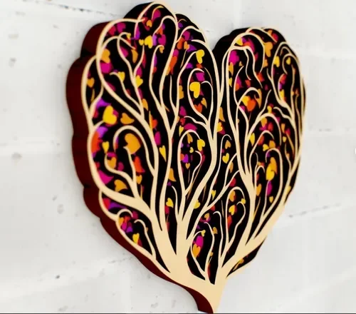 Painel em Camadas Árvore Corações coloridos MDF 44cm - 2