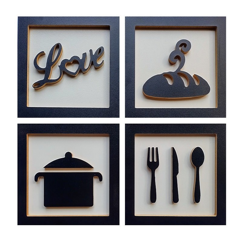 4 Quadros Decorativos 3D Love Cantinho Do Café em Relevo