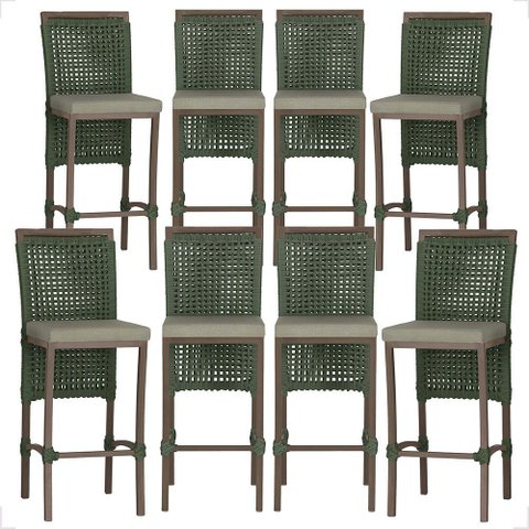 8 Banqueta em Alumínio Roma Marrom Corda Náutica Tecido 8