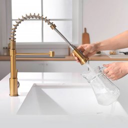 Torneira de Cozinha Monocomando Misturador Gourmet Extensível Aço Inox 304 Dourada - Brinovar - 5
