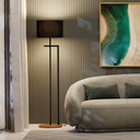 Ver imagem 1 de Luminária de Piso em Aço C/ Madeira Moderna Cúpula Preta