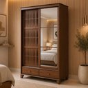 Ver imagem 3 de Guarda Roupa Solteiro Aton S05 2 Portas Correr 2 Gavetas Madeira Maciça Ipê Lyam Decor 140cm