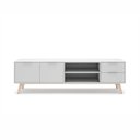 Ver imagem 3 de Rack para Sala 2 Portas e 2 Gavetas em Madeira Maciça e MDF Deltan Branco/Natural - Straub Web